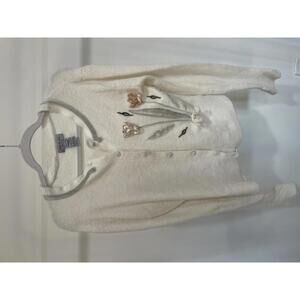 Cozy Floral Applique Winter Cardigan Sweater Vintage